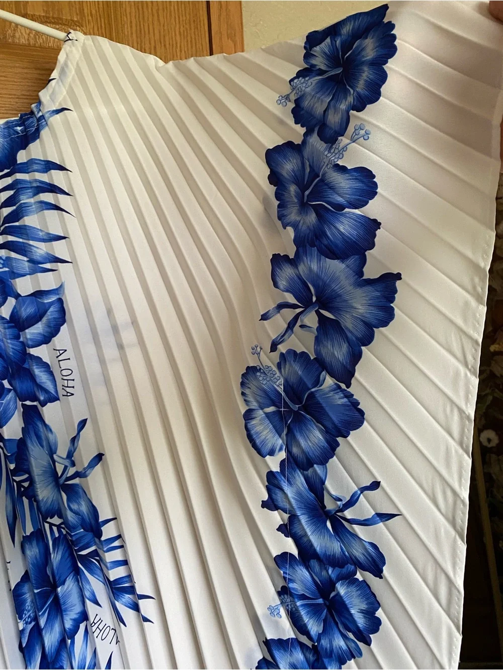 White and Blue Floral Pleated Kaftan